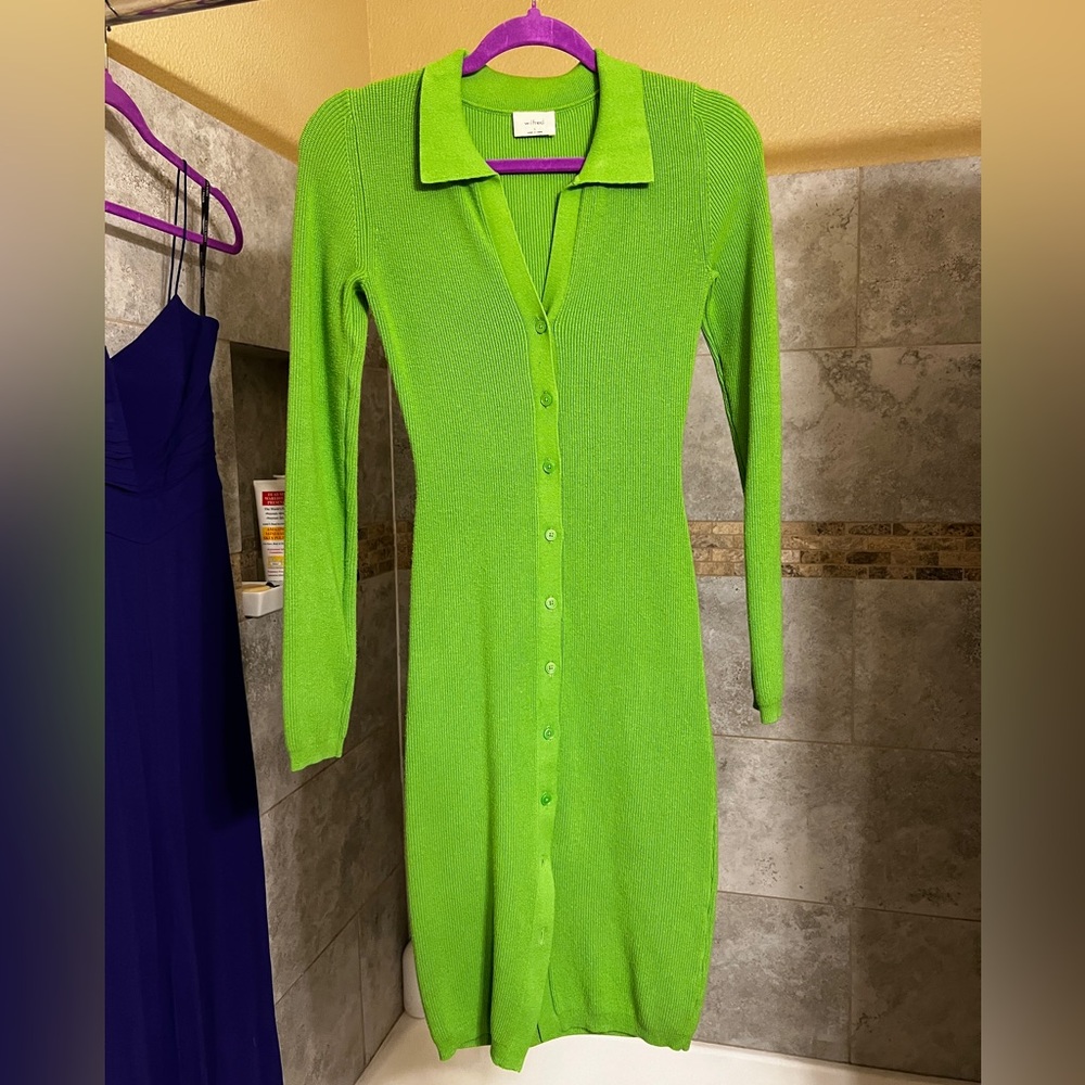 Aritzia Wilfred Bright Green Long Sleeve Sweater Dress
